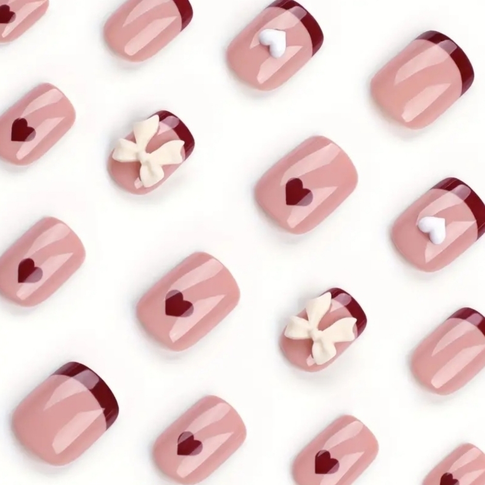2/$16 3D Hearts & Bows French Manicure Press On Nails